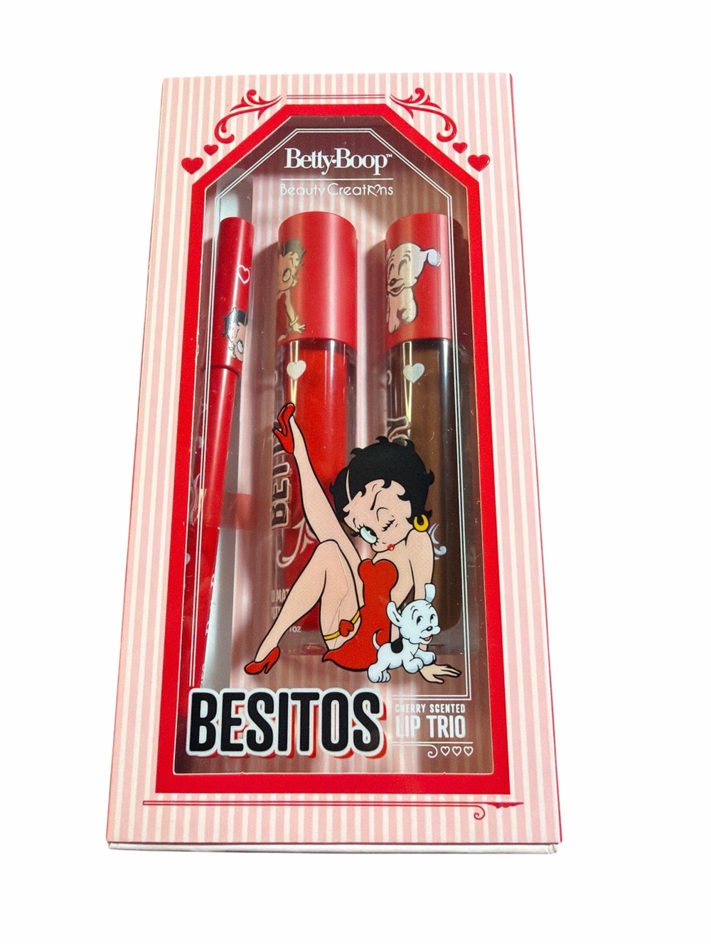 NIB Betty Boop x Beauty Creations Besitos Lip Trio - 3pc Set Cherry Scented